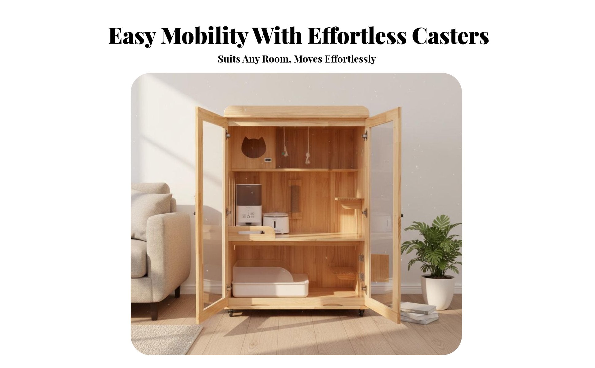 Jumbo Large Space Cabinetdesign Cat Shelter Transparent View Pet Furniture Multi-Level Design Indoor creature House Sturdy construction for felines, Indoors, Living Room, Bedroom, Office