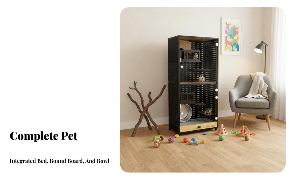 With Cooling System Chinchilla Villa Luxury Cabinet Design Indoor Pet Enclosure ampleLarge Space Small creature Habitat Ventilated Pegboard for Living Room, Bedroom, Home