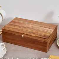Wooden Tea Pouch Box Attractive Lid Lidded Compartment Organizer Countertop
