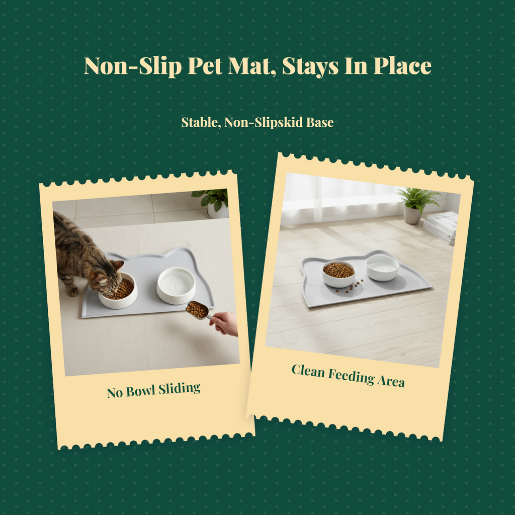 Pet Feeding Mat, Silicone Water-resistant Pet Bowl Placemat, Non-Slip, Easy to Clean, Raised Border, Prevents Spills