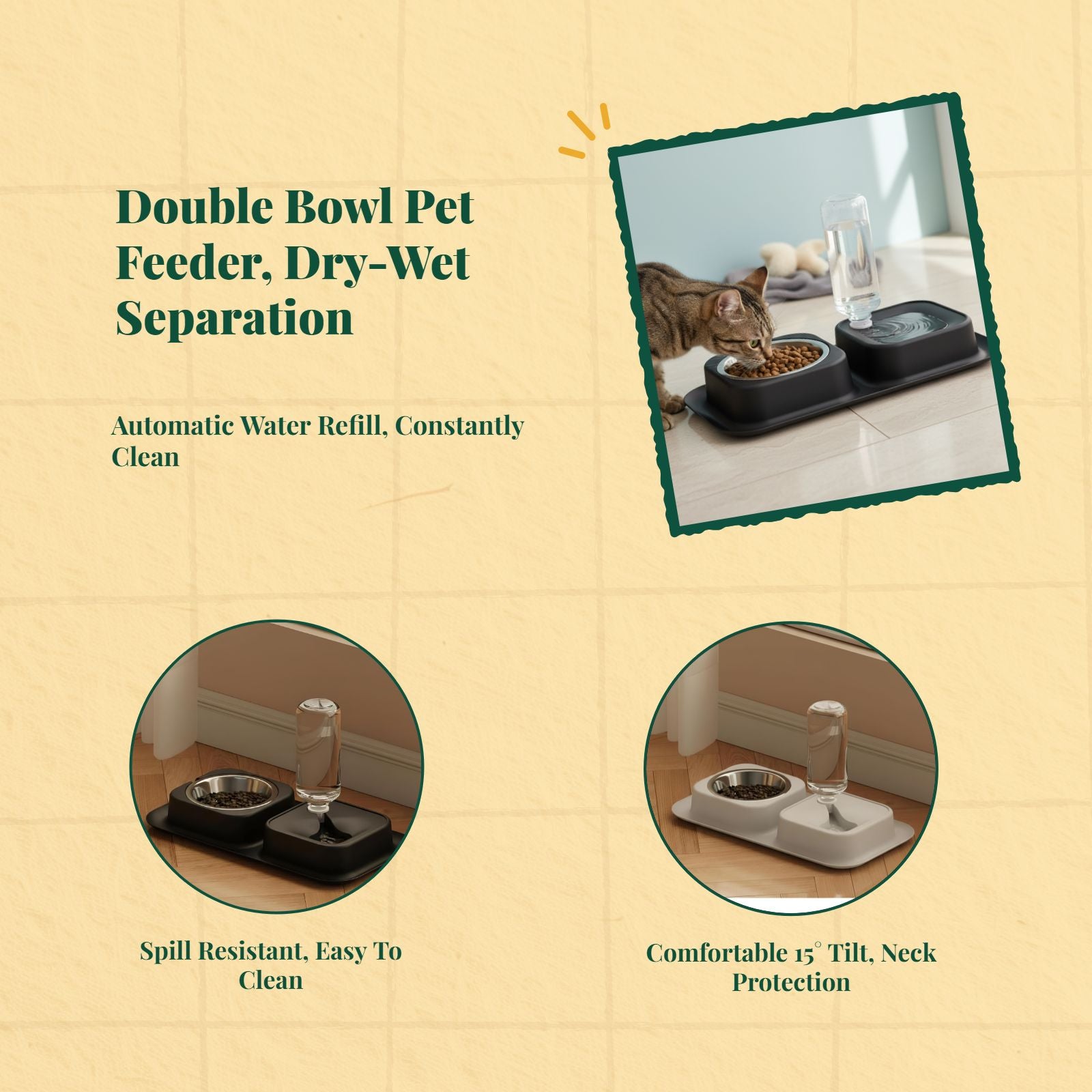 Spill-resistant dual pet feeder