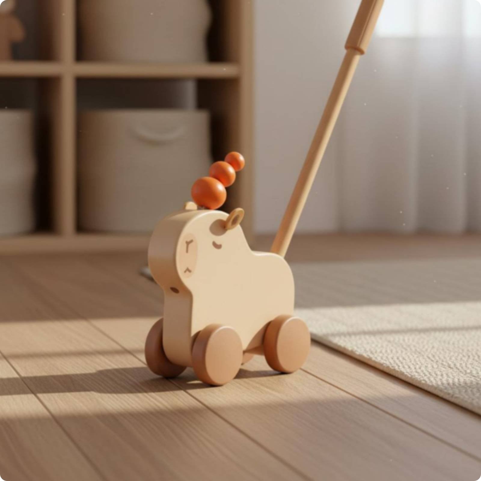 Baby Push Stroller Physical Skill Practice Wooden Push Toy Natural Wood
