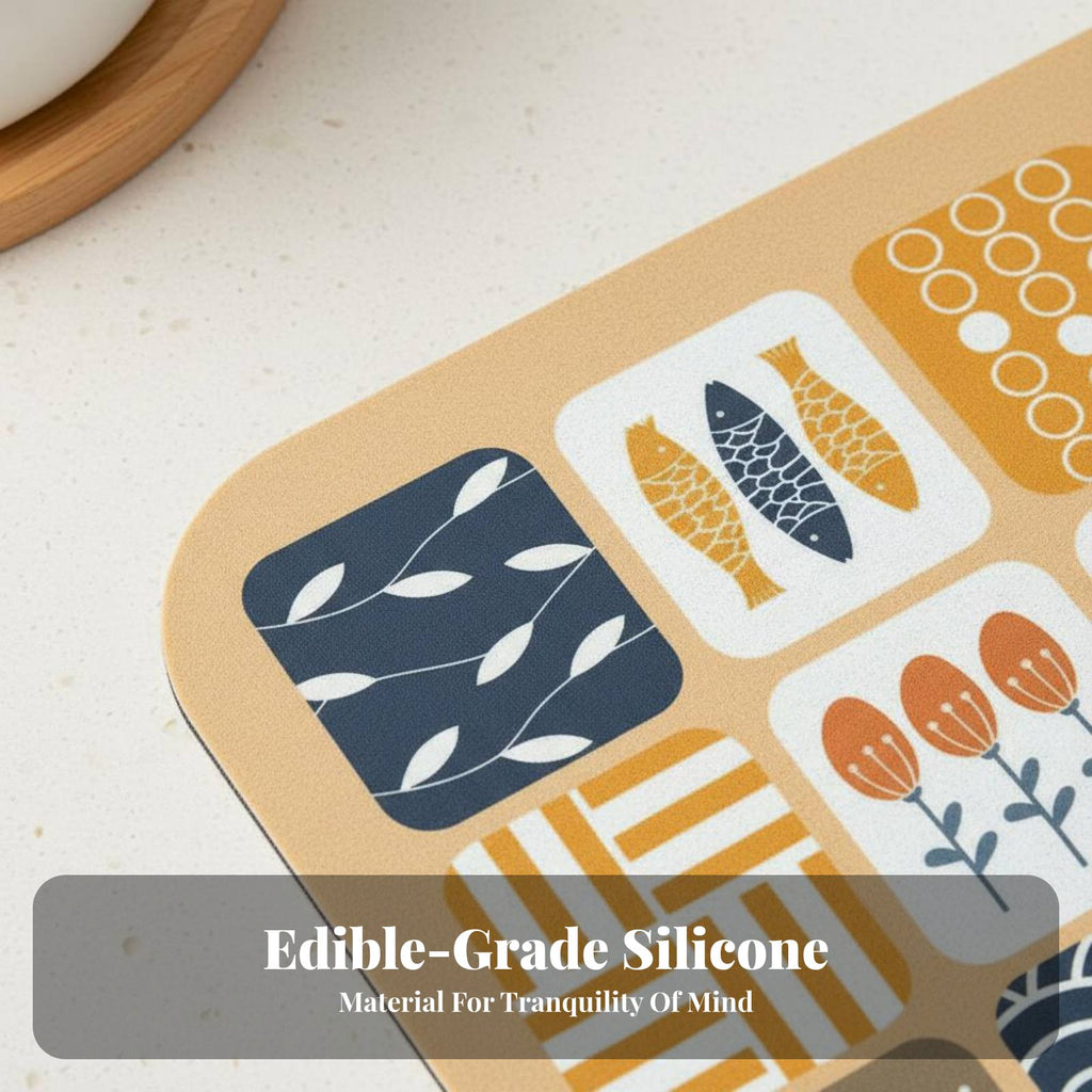 CumulusShaped Bowl mat Non-Sraised border Feeding Mat leak-resistant for Indoor, Kitchen