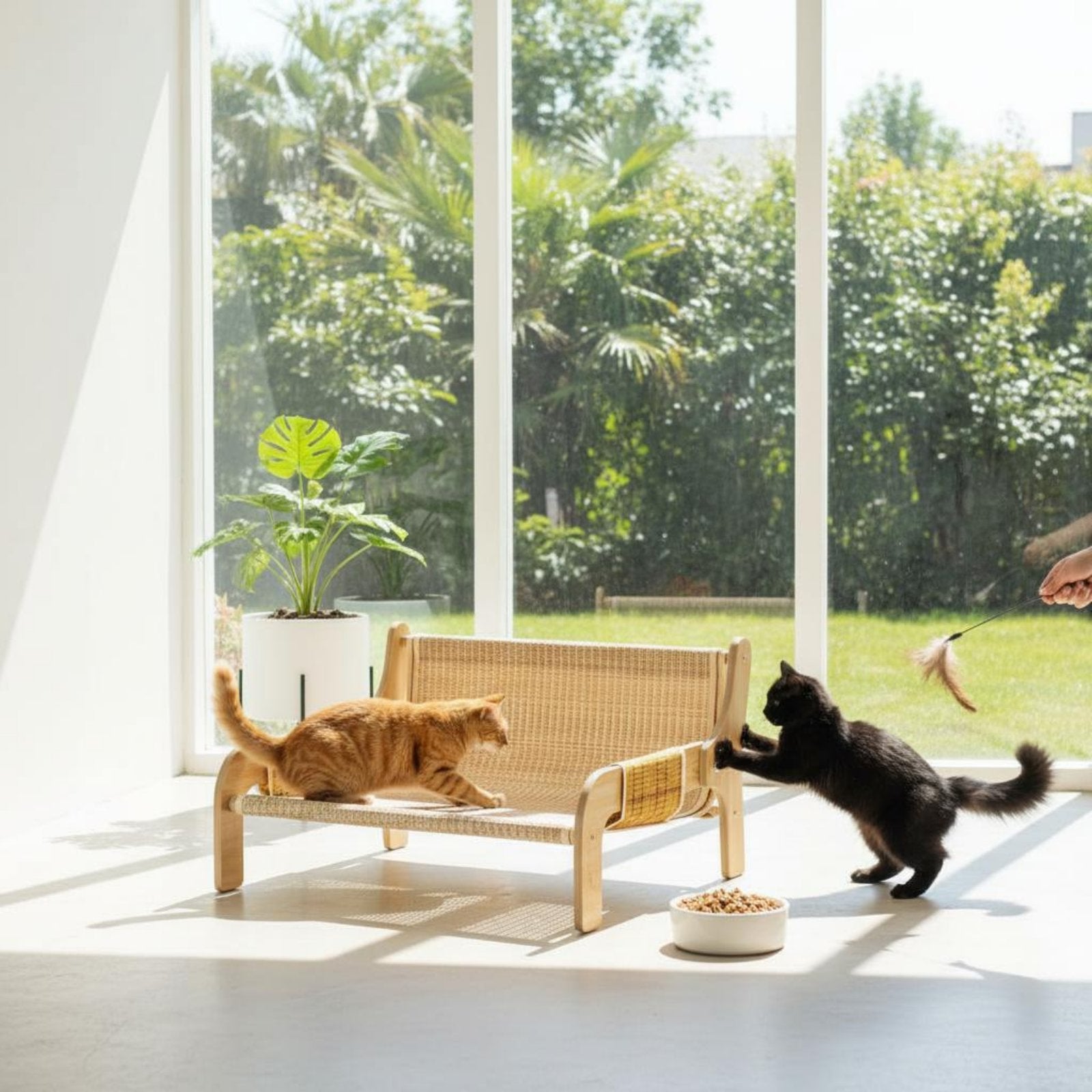 Wooden Cat Sofa Scratch-Friendly Cat Lounge Chair Sturdy Wood Frame Raised Pet Couch for Cats, Indoor