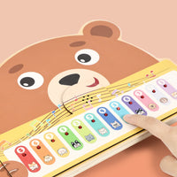12-Key Wooden Xylophone Printed Music Stave Creature-Print Keyboard Numbered