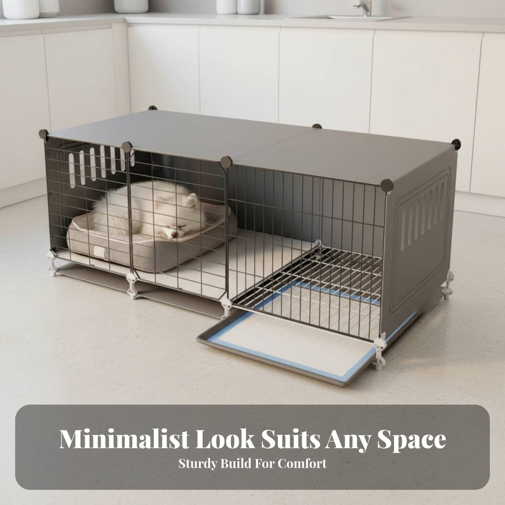 Dog Enclosure with Toilet Z Single D Living Space Pet House with Potty Tray Small Dog Playpen with Divider Easy to Clean Mesh