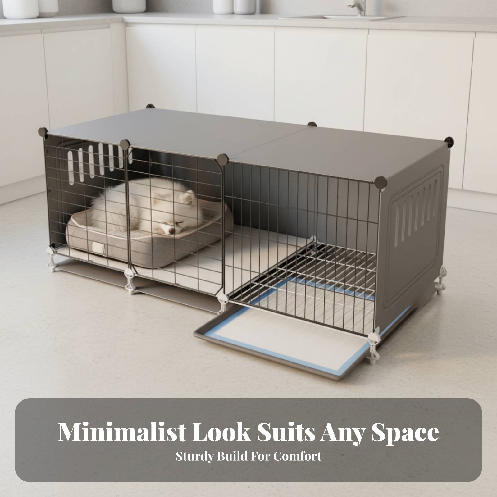 Dog Enclosure with Toilet Z Single D Living Space Pet House with Potty Tray Small Dog Playpen with Divider Easy to Clean Mesh