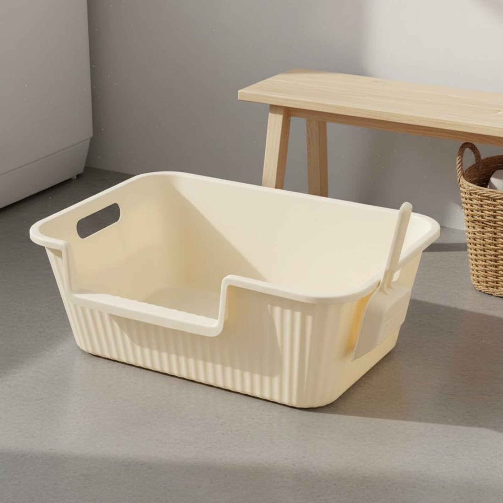 Square Feline Litter Box Easy to Petcare Toilet Polished Surface for Home