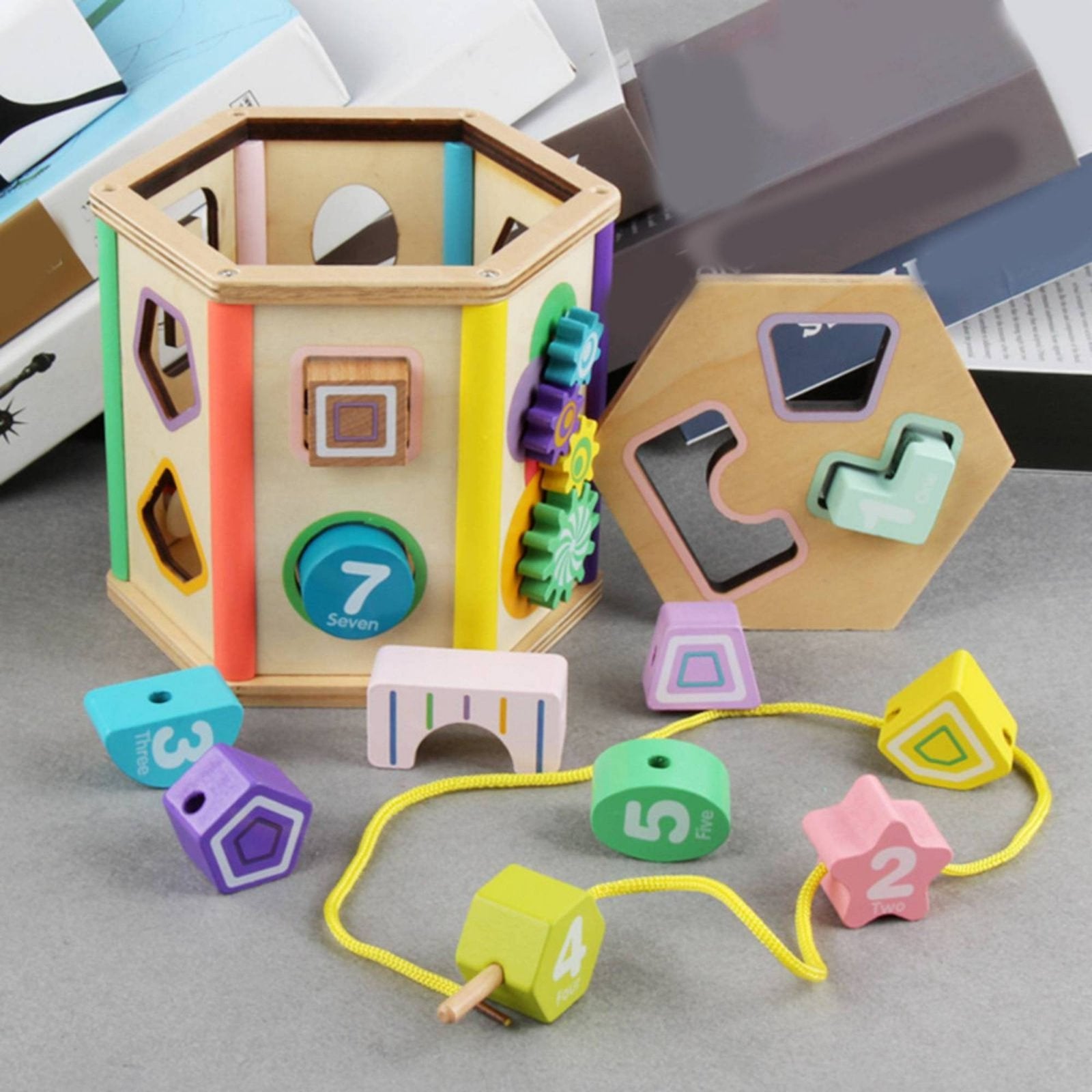 Wooden Shape Sorting Toy Early Learning Wooden Shape Sorter Fine Motor Skills Educational Sorting Box for Young Children, Infants, Nursery, Preschool