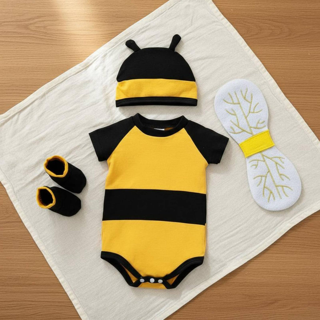 4 Pieces Newborn Bee Outfit with Flutter Attachments Initial Birthday Gift