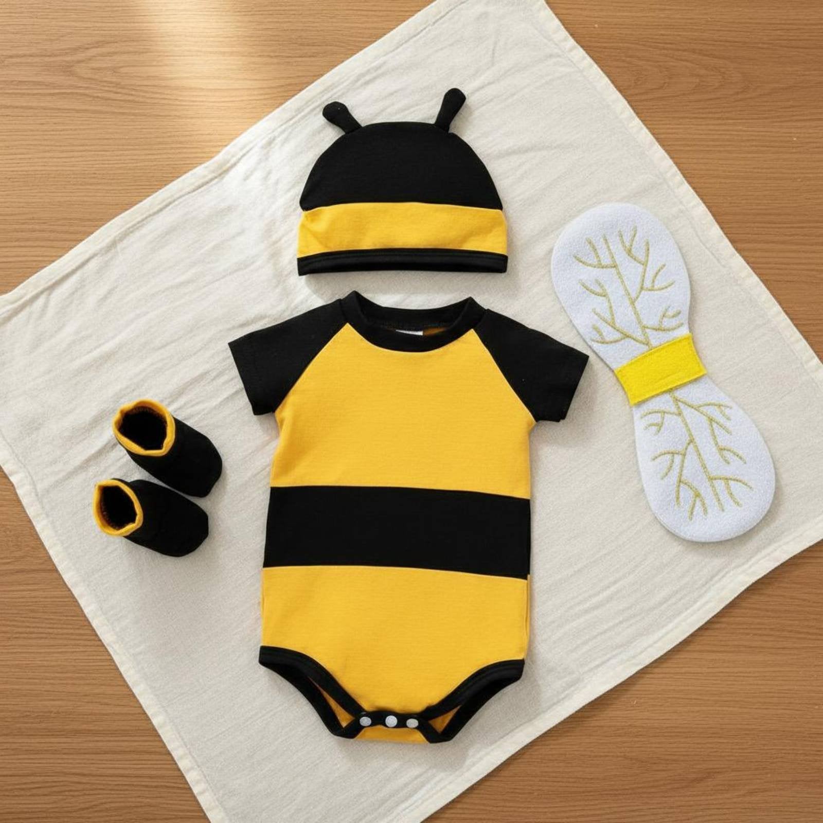 4 Pieces Newborn Bee Outfit with Flutter Attachments Initial Birthday Gift