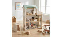 Multi Level Dollhouse Miniature Furniture Furnished Doll House Role Playing Wooden Play House for Children