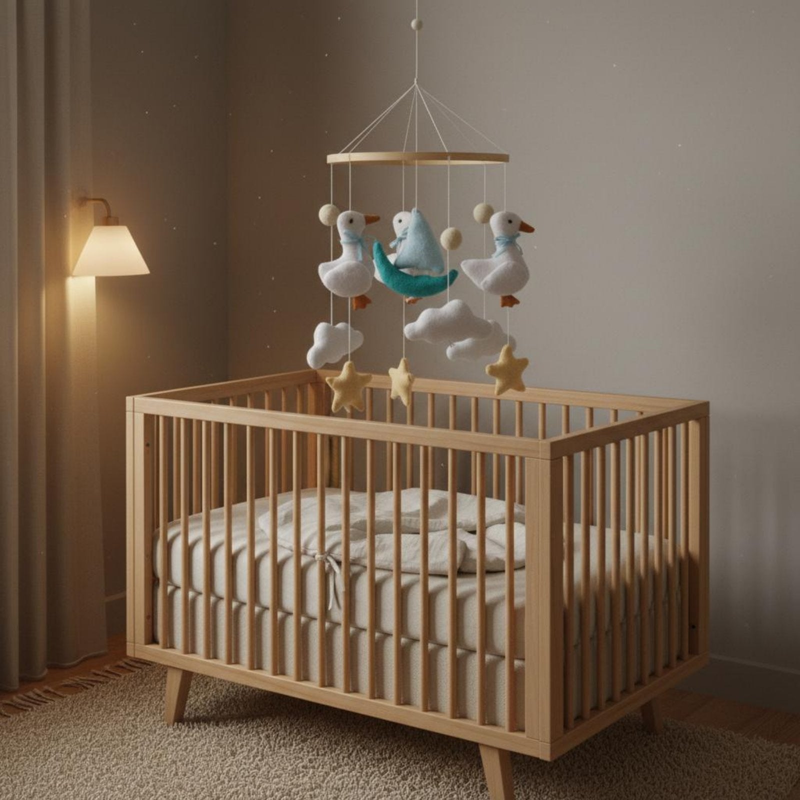 Textile Crib Mobile Handmade Nursery Hanging Mobile No Assembly Required