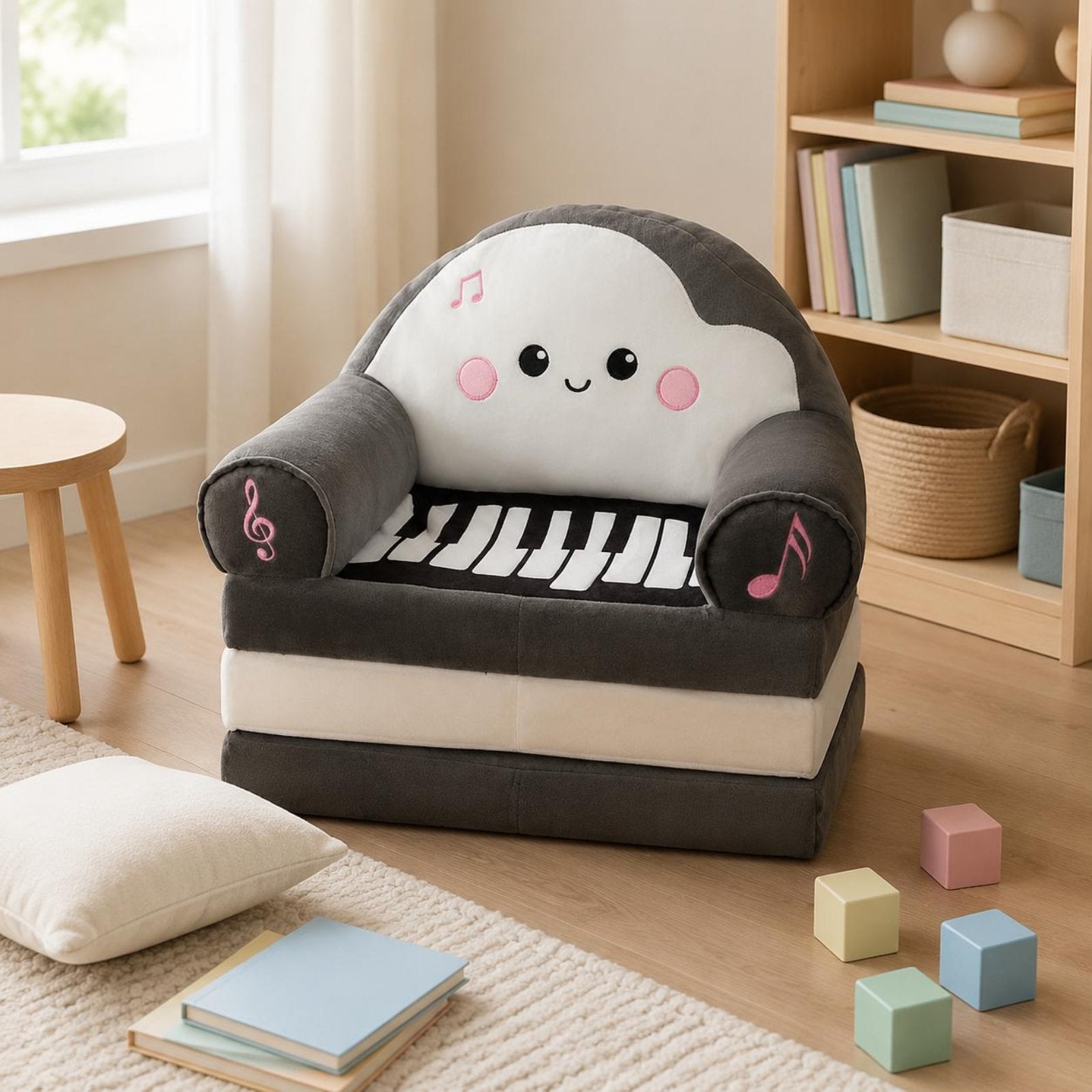 Three-Fold Sofa Foldable Folding Kids Couch Skin-Friendly Textile for Nursery