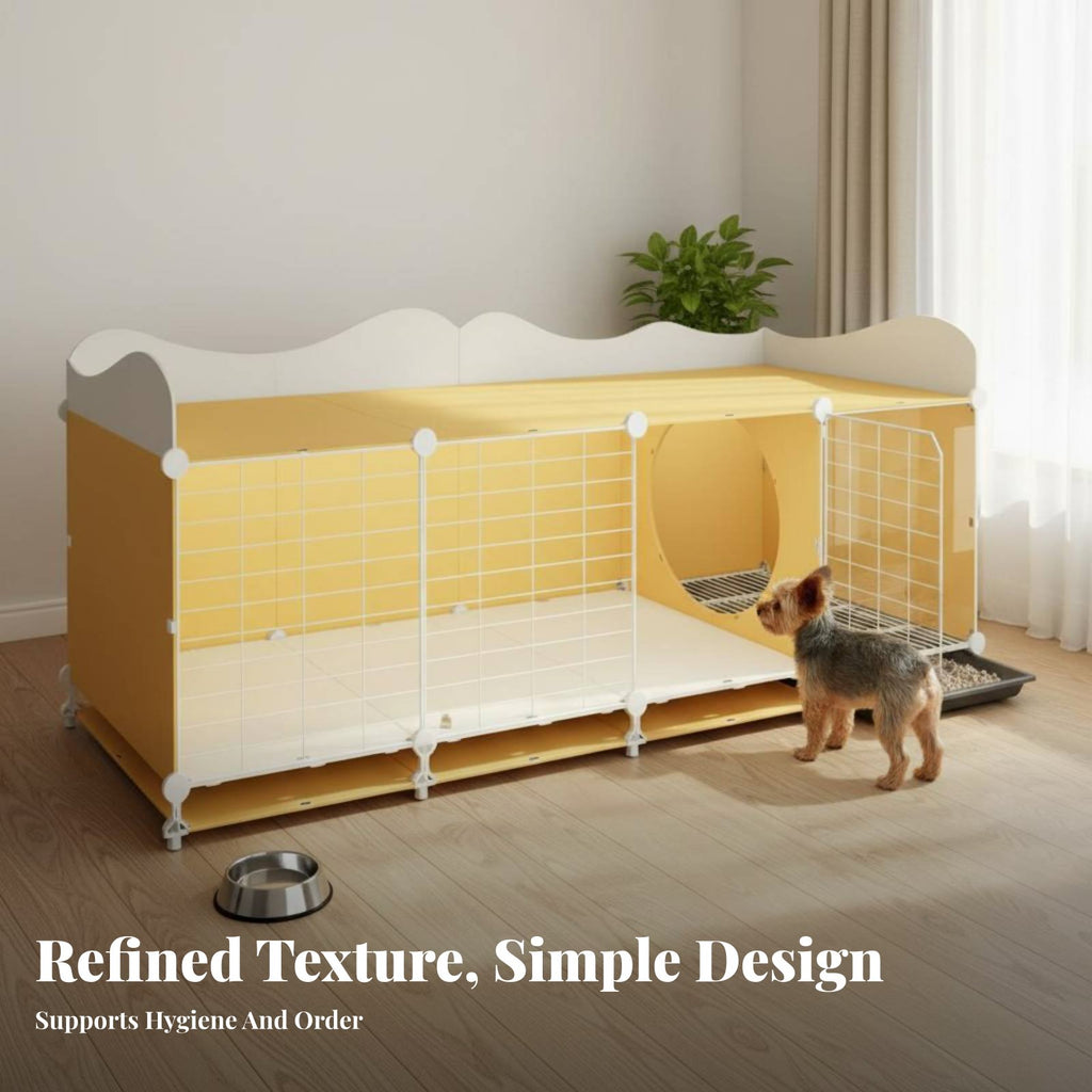 Small Dog Kennel with Toilet Luxury Villa Design Pet Crate Paw-Friendly Grid