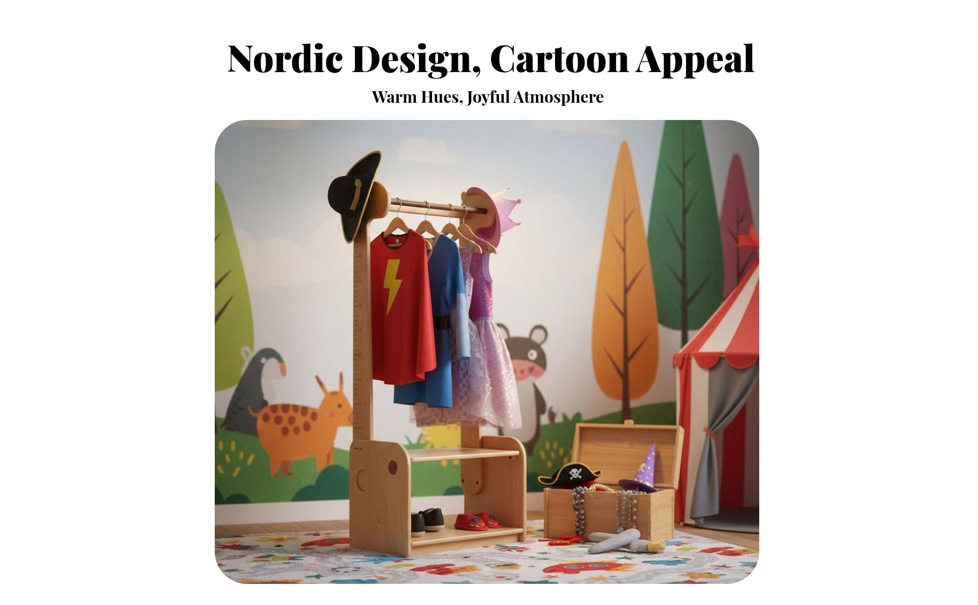 sturdy Wood Construction Freestanding Clothes Rack Cartoon Design Giraffe-Shaped Coat Rack child-appropriate Height children's Furniture Space-Saving for children, Toddlers, Parents, Bedroom, Nursery, Playroom, Entrymanner