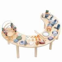 Moon-Shaped Activity Table Lamp Wood Wooden Activity Table Screen for Children