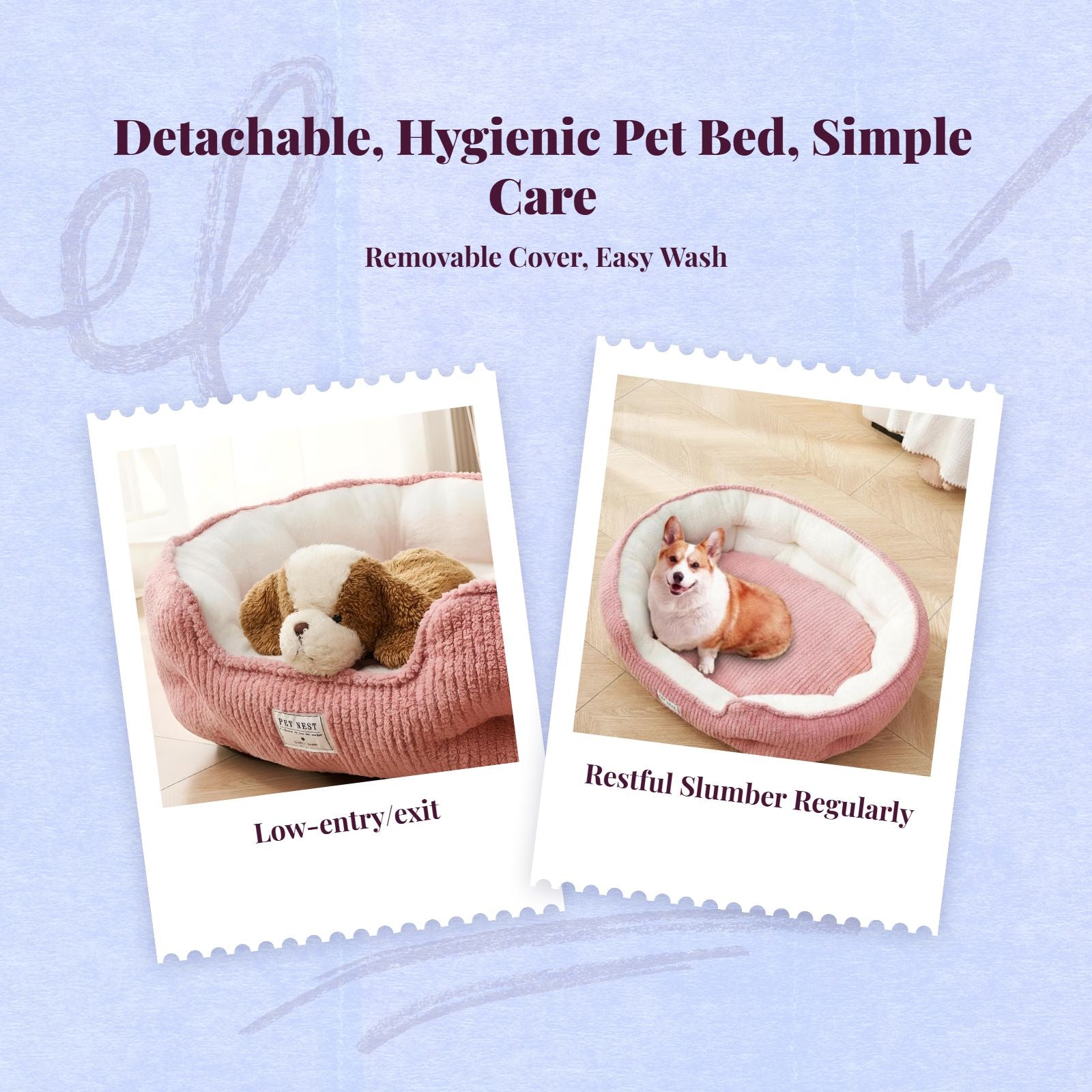 Pet Bed, Cozy Dog & Cat Bed, Plush, Calming, Washable