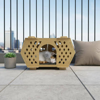 Wooden Cat House Toy Ball Included Wooden Cat Bed Ventilated Animal Furniture for Cats, Indoor