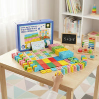 200 Pieces Early Math Tile Set Safe Wood Learning Toy Addition Practice
