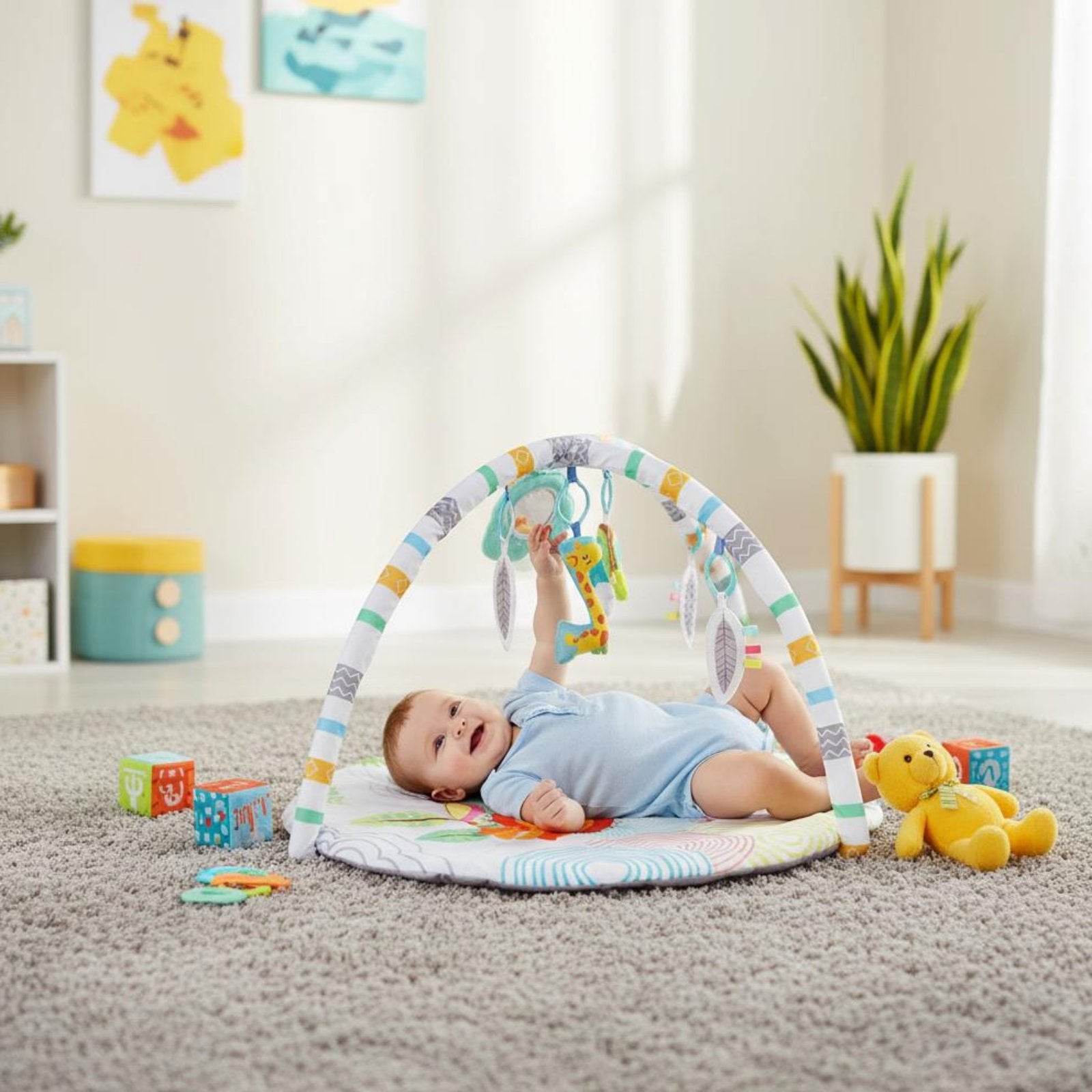 Infant Play Gym with Toys Sensory Stimulation Round Tummy Time Mat for Newborns