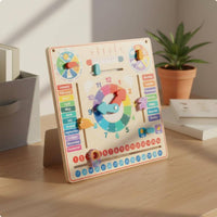 Wooden Calendar Clock Educational Kids Daily Calendar Board Colorful Design Multifunctional Learning Board for Preschoolers, Homeschooling