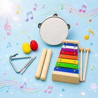 Xylophone Maracas Tambourine Set Rainbow Colored Rhythm Sticks Metal Jingling