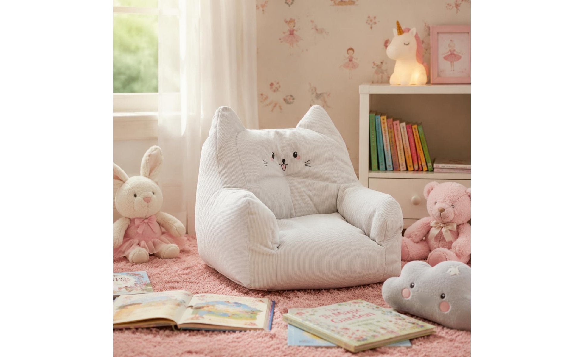 Kitten-Shaped Kids Sofa Lightweight Soft Toddler Sofa Portable for Playroom