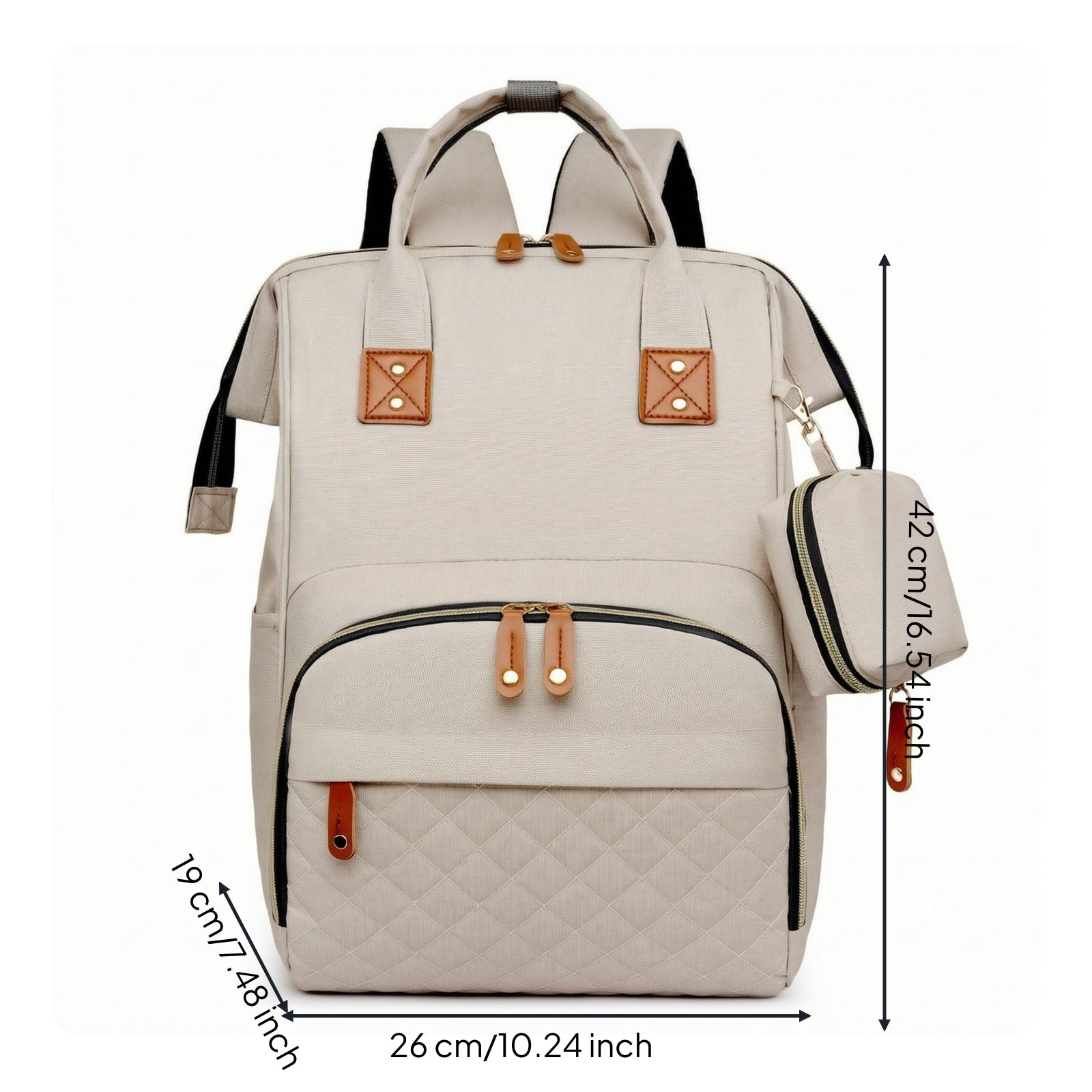 Multifunction Diaper Backpack Quilted Front Nursery Storage Top Handle