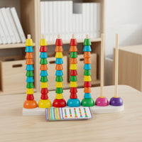 Number Matching Game STEM Development Wooden Bead Stacker Natural Wood