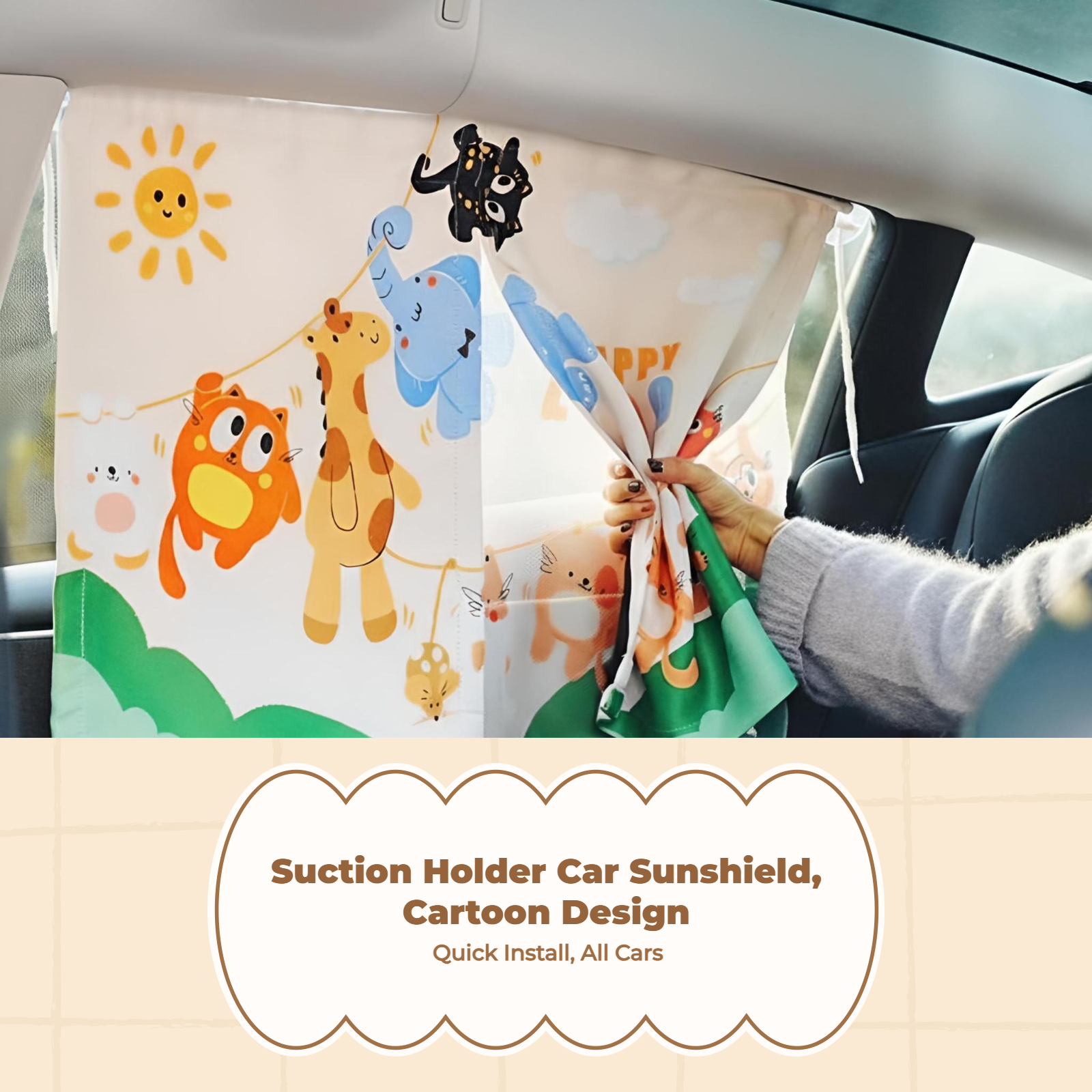 Car window sun shield, retractable side window screen, sunblock protection, privacy, infant, universal fit, easy to install, black