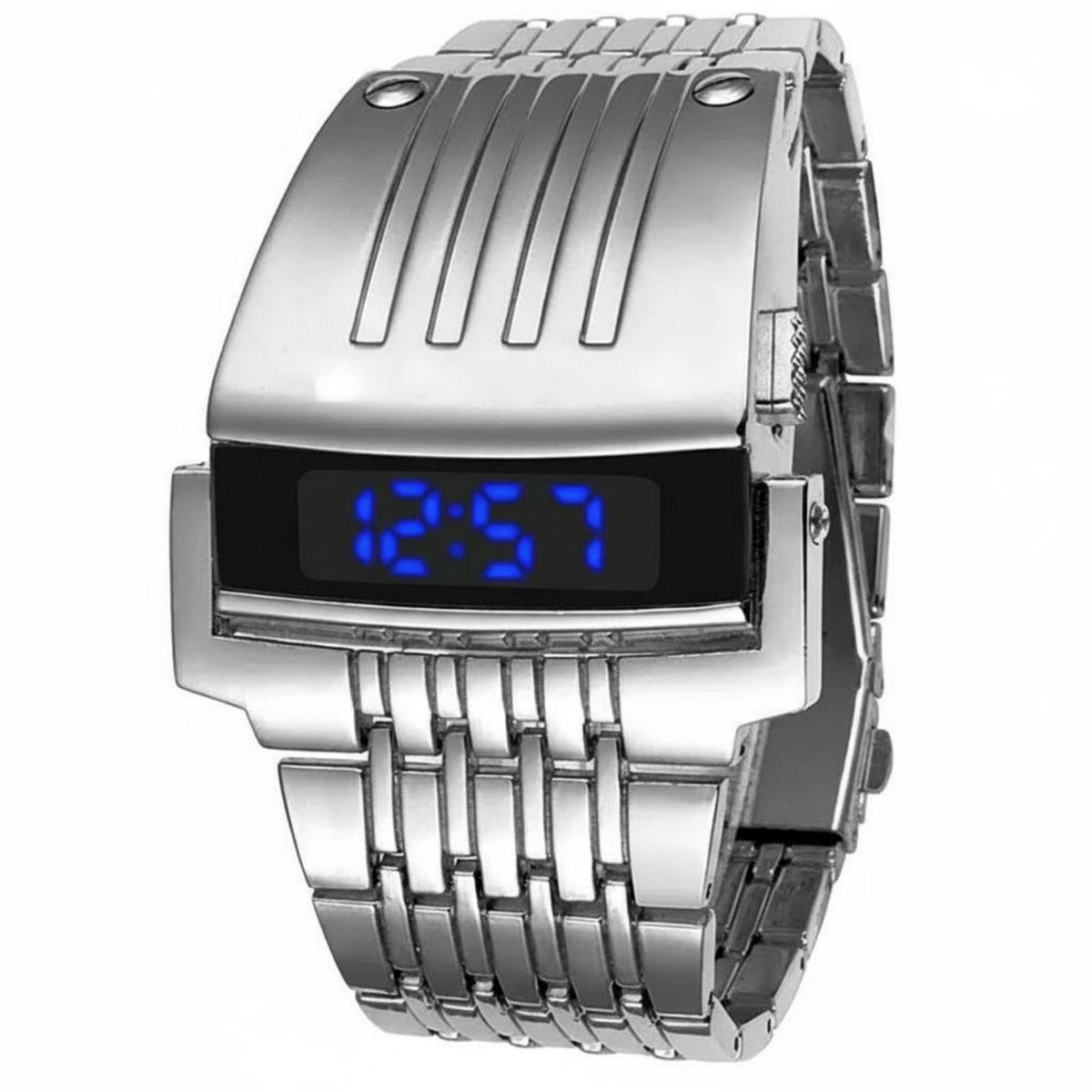 Illuminated Robot Watch Distinctive Design Illuminated Digital Watch Futuristic Electronic Wristwatch Metal Band Digital