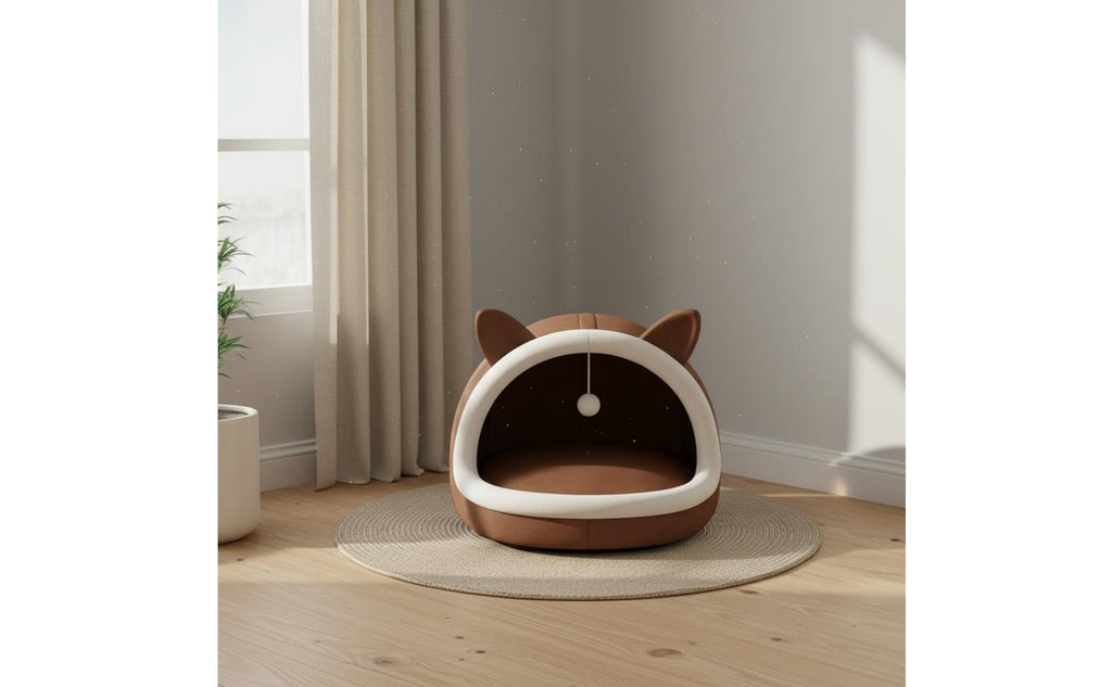 Semi-Enclosed Cat Nest Washable Cat Ear Pet Bed Soft and Comfortable for Indoor