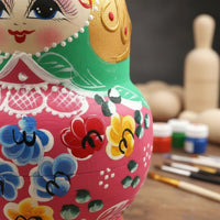 10 Pieces 10 Layer Wooden Doll Handmade House Decoration Floral Pattern Children's Toy for Home