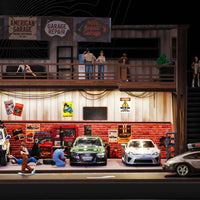 1:64 Warehouse Repair Shop Model Exterior Staircase Warehouse Repair Shop Diorama Parking Area Workshop Display Props