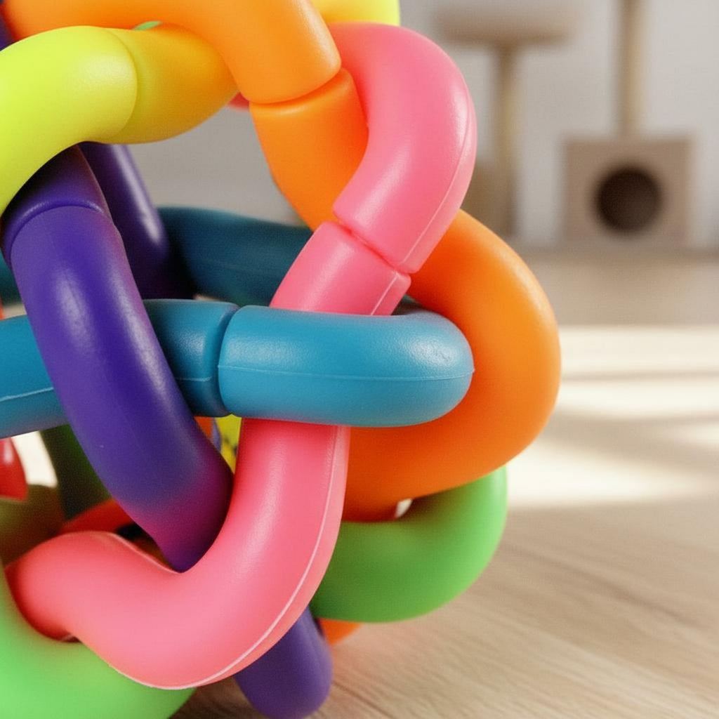 Woven Rubber Ball Built-in Bell Rainbow Jingle Ball for Cats, Young Dogs