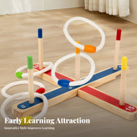 Wooden Tossing Rings Game Coordination Fun Wooden Peg Toss Game for Children