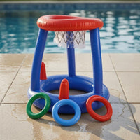 2-in-1 Pool Game Set Easy to Store Inflatable Basketball Hoop Child-Friendly