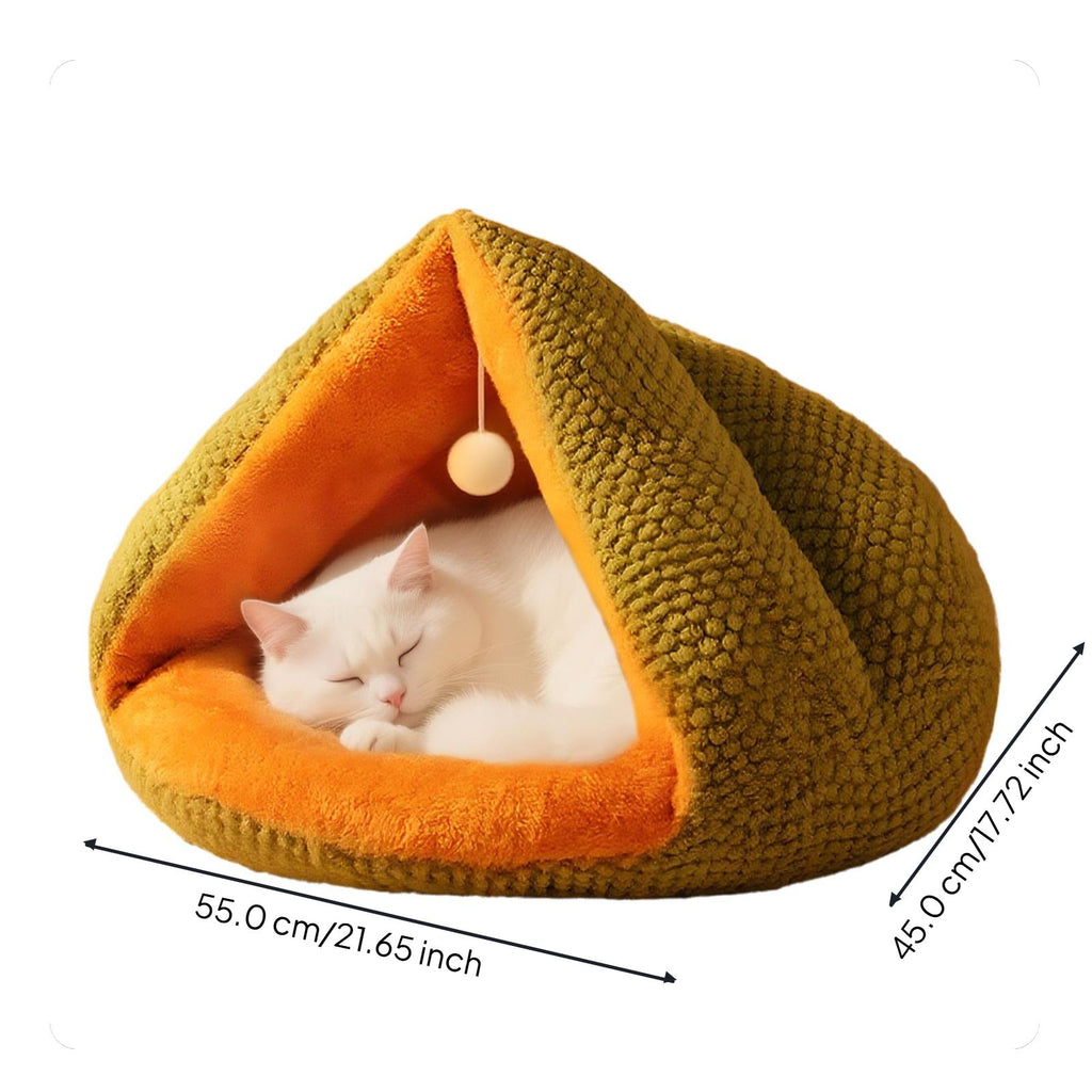 Plush cat bed with washable pad