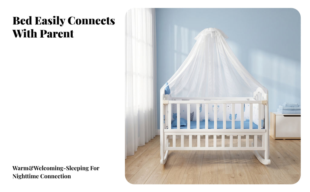 Bug Net Canopy Nursery Rocking Cradle Caster Wheels Rocking Cradle Padded Mattress for Babies, Toddlers
