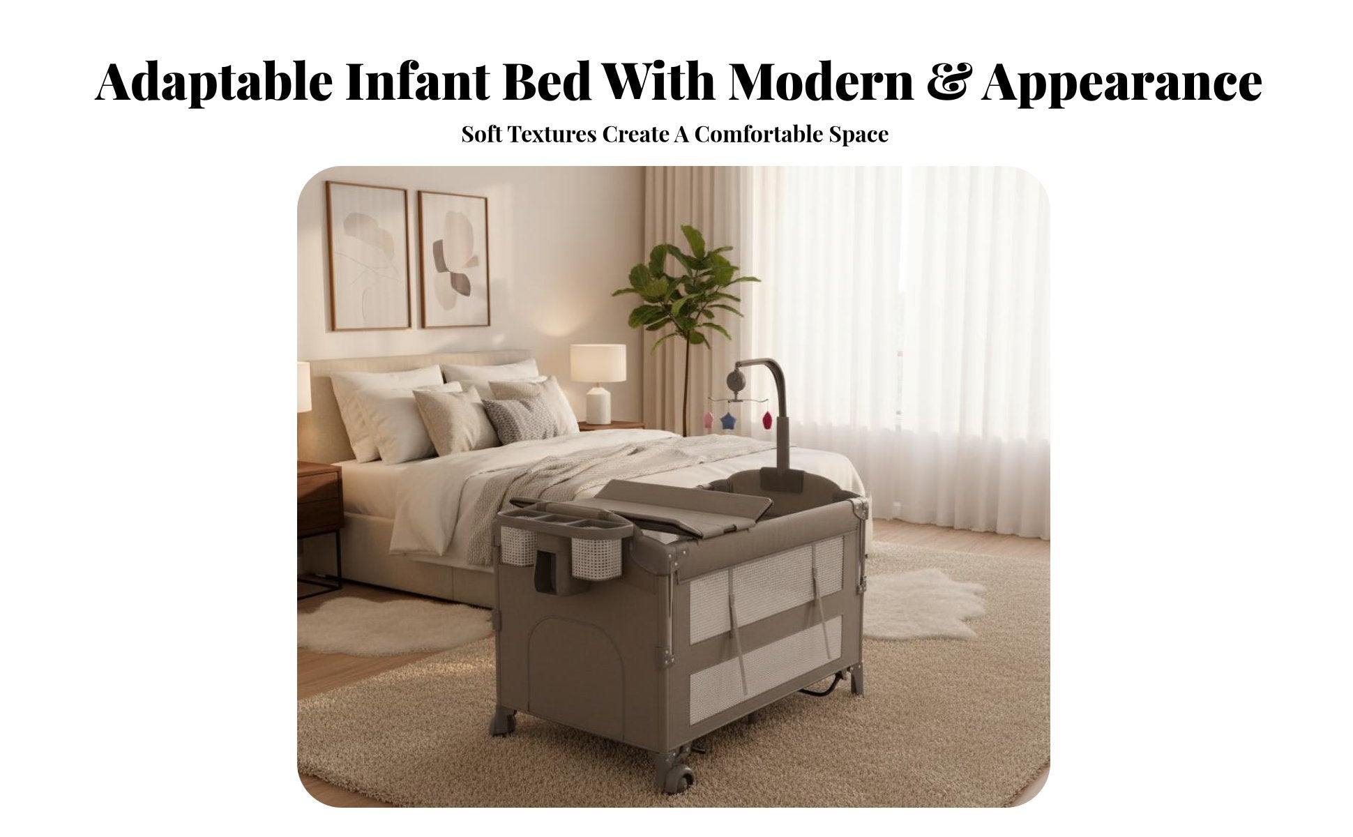 Portable Foldable Co-Sleeper Bassinet Multi-Functional Bedside Bassinet With Wheels Infant Crib Adjustable Height for Newborns, Infants, Toddlers, Travel, Bedroom, Visiting Relatives, Living Room