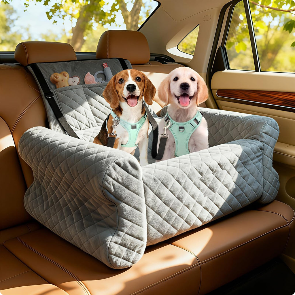 Dog Car Booster Bed Removable Washable Cover Puppy Vehicle Pet Bed Thick Seatbelt Straps Lookout Booster for Road Trips