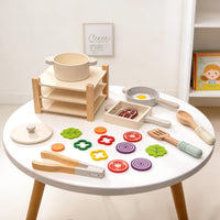 Wooden Play Kitchen Multi-Part Wooden Cooking Set Smooth Finish Role-Play Kitchen Set