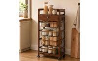 Wood Drawer Basket Trolley Open Frame Rolling Trolley with Drawer Brown Finish