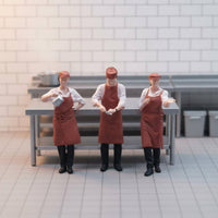 3 Pieces Restaurant Personnel Figure Set Service Workers Painted Miniature