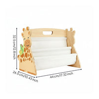 Giraffe Book Rack Natural Wood Finish Wooden Kids Bookshelf Cutout Side Panels