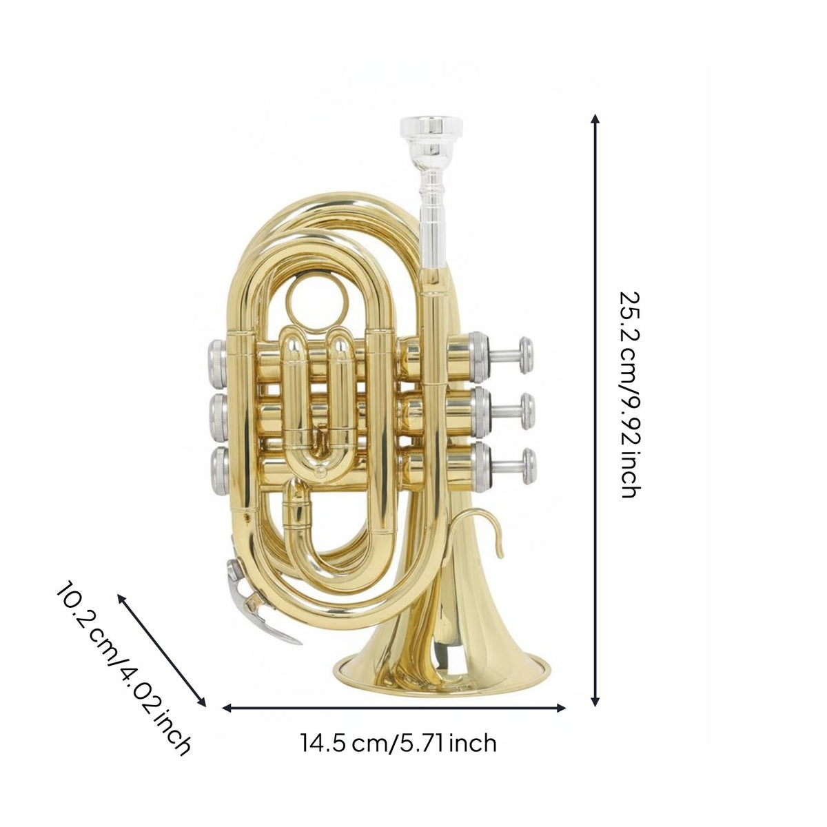 Brass Palm Trumpet Portable Style B♭ Mini Trumpet Anti-Slip Buttons Musical Instrument for Practice