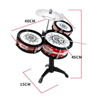 Kids Floor Drum Instrument White Drumheads Standing Toy Drum Set Black Stand