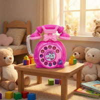 Retro Toy Telephone Coiled Cord Rotary-Style Toy Phone Pretend Play Telephone Heart Detail Motor Skills for Children