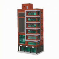 N-Scale City Building Stepped Rooftop Hightall Building Model Framed Window